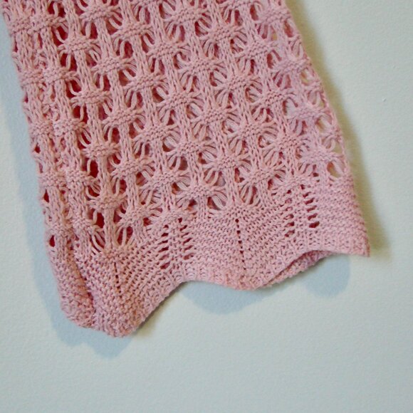 Pink Boho Crochet Knit Tie Front Cardigan Sweater Scallop Trim Cropped Top Small - Picture 11 of 16